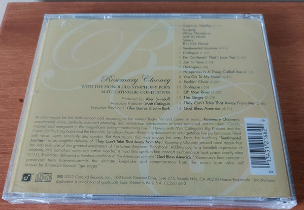 Rosemary Clooney - The Last Concert (CD, Album) (Near Mint (NM or M-)) - Image 3