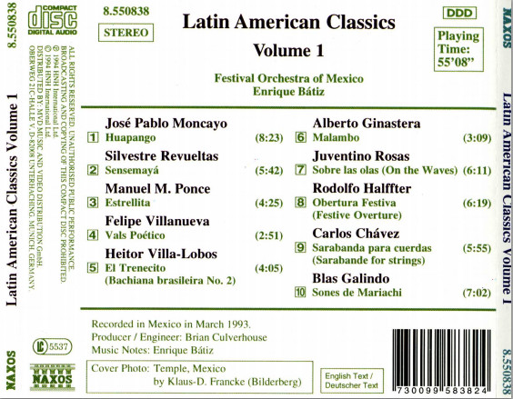 Various, Festival Orchestra Of Mexico, Enrique Batiz - Estrellita • Sobre Las Olas • Huapango • Sensemayá • Sones De Mariachi (CD, Album) (Near Mint (NM or M-)) - Image 2