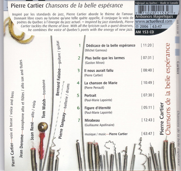 Pierre Cartier - Chansons De La Belle Espérance (CD, Album) (Very Good Plus (VG+)) - Image 2