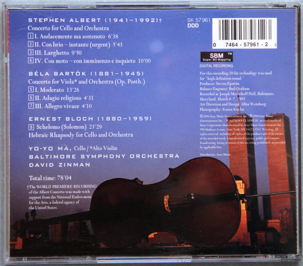 Yo-Yo Ma, Baltimore Symphony Orchestra, David Zinman - The New York Album (CD, Album) (Near Mint (NM or M-)) - Image 2