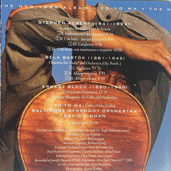 Yo-Yo Ma, Baltimore Symphony Orchestra, David Zinman - The New York Album (CD, Album) (Near Mint (NM or M-)) - Image 4