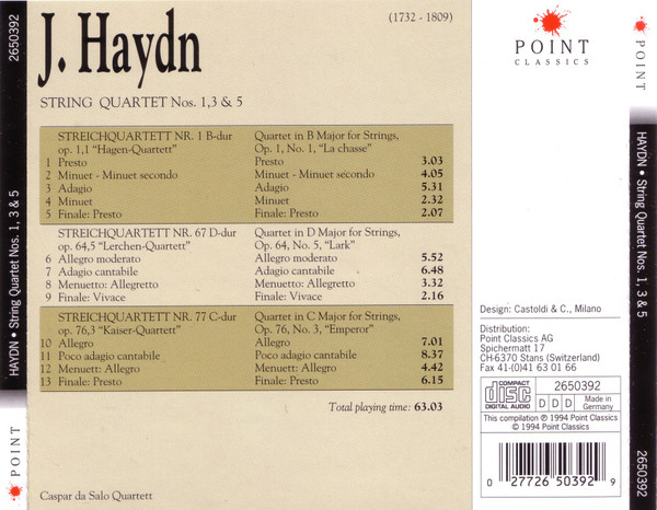 Joseph Haydn, Caspar da Salo Quartet - String Quartets No. 1, 3 & 5 (CD, Album) (Near Mint (NM or M-)) - Image 3
