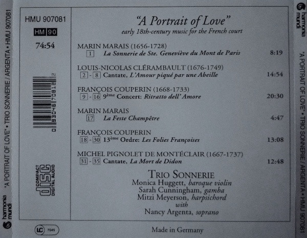 Sonnerie : Monica Huggett, Sarah Cunningham, Mitzi Meyerson With Nancy Argenta - A Portrait Of Love (CD, Album) (Near Mint (NM or M-)) - Image 2