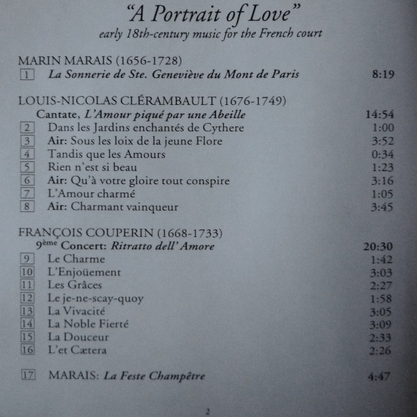 Sonnerie : Monica Huggett, Sarah Cunningham, Mitzi Meyerson With Nancy Argenta - A Portrait Of Love (CD, Album) (Near Mint (NM or M-)) - Image 4