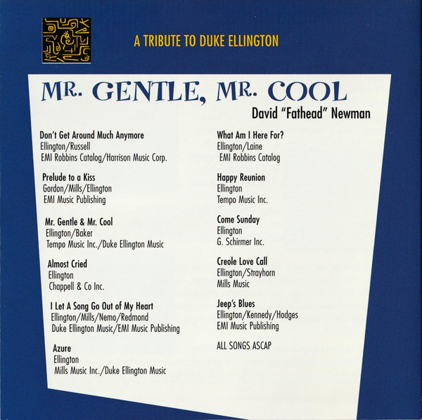 David "Fathead" Newman - Mr. Gentle, Mr. Cool: A Tribute to Duke Ellington (CD, Album) (Near Mint (NM or M-)) - Image 2