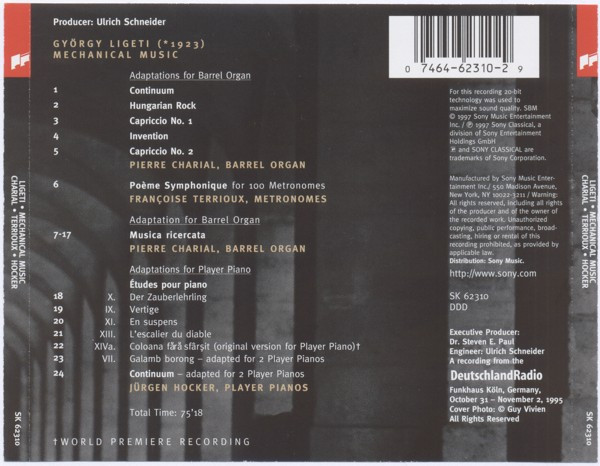 György Ligeti - Pierre Charial · Françoise Terrioux · Jürgen Hocker - Mechanical Music (CD, Album) (Near Mint (NM or M-)) - Image 2