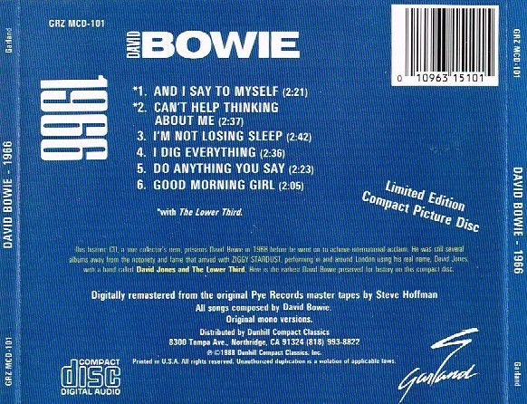 David Bowie - 1966 (CD, MiniAlbum, Comp, Mono, Ltd, RM, Com) (Mint (M)) - Image 3
