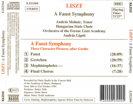 Franz Liszt - András Molnár, Liszt Ferenc Chamber Orchestra, András Ligeti, Hungarian State Opera Choir - A Faust Symphony (CD, Album) (Near Mint (NM or M-)) - Image 2