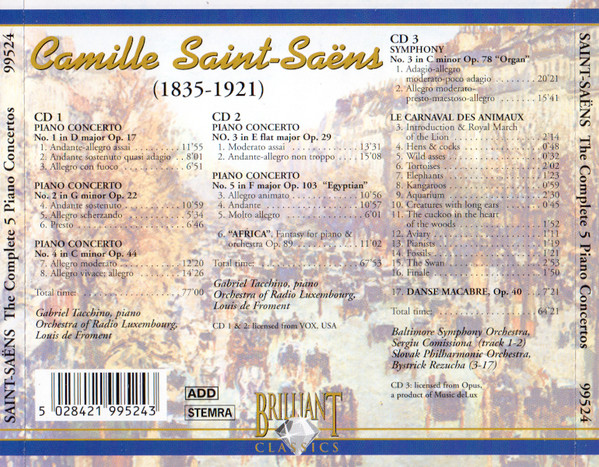 Camille Saint-Saëns - The Complete 5 Piano Concertos (3xCD, Comp) (Near Mint (NM or M-)) - Image 2