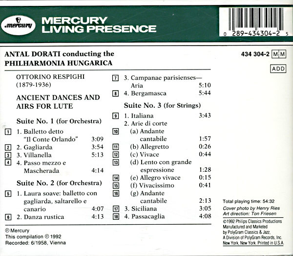 Ottorino Respighi, Antal Dorati, Philharmonia Hungarica - Ancient Dances And Airs For Lute • Suites 1, 2 & 3 (CD, Comp, RE) (Near Mint (NM or M-)) - Image 2