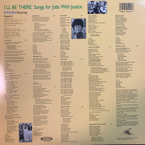 Si Kahn - I'll Be There: Songs For Jobs With Justice (LP, Album) (Mint (M)) - Image 2