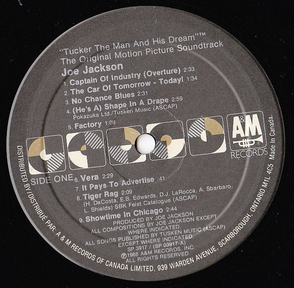 Joe Jackson - Tucker: The Man And His Dream (Original Motion Picture Soundtrack) (LP, Album) (Mint (M)) - Image 2