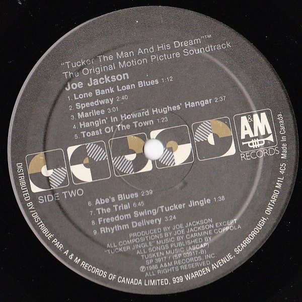 Joe Jackson - Tucker: The Man And His Dream (Original Motion Picture Soundtrack) (LP, Album) (Mint (M)) - Image 3