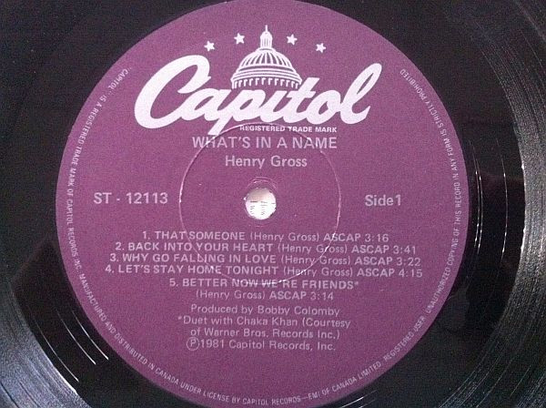 Henry Gross - What's In A Name (LP, Album) (Mint (M)) - Image 2