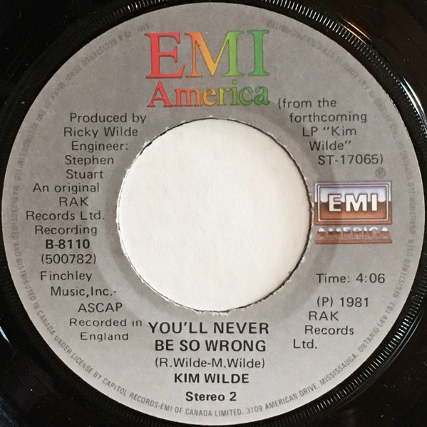 Kim Wilde - Kids In America / You'll Never Be So Wrong (7", Single) (Near Mint (NM or M-)) - Image 2