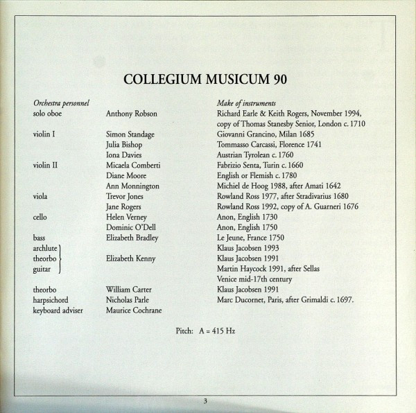 Tomaso Albinoni, Simon Standage, Collegium Musicum 90, Anthony Robson - Complete Oboe Concertos (CD, Album) (Near Mint (NM or M-)) - Image 5