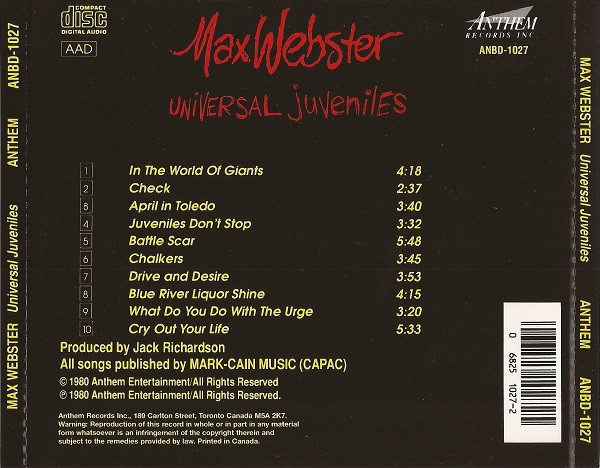 Max Webster Featuring Kim Mitchell - Universal Juveniles (CD, Album) (Very Good Plus (VG+)) - Image 2