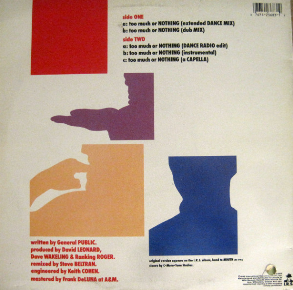 General Public - Too Much Or Nothing (Extended Mix) (12") (Mint (M)) - Image 2