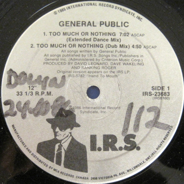 General Public - Too Much Or Nothing (Extended Mix) (12") (Mint (M)) - Image 3