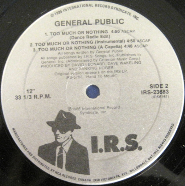 General Public - Too Much Or Nothing (Extended Mix) (12") (Mint (M)) - Image 4