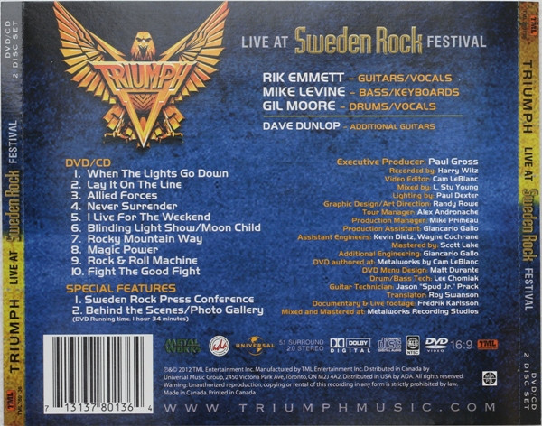 Triumph (2) - Live At Sweden Rock Festival (CD, Album + DVD) (Near Mint (NM or M-)) - Image 2