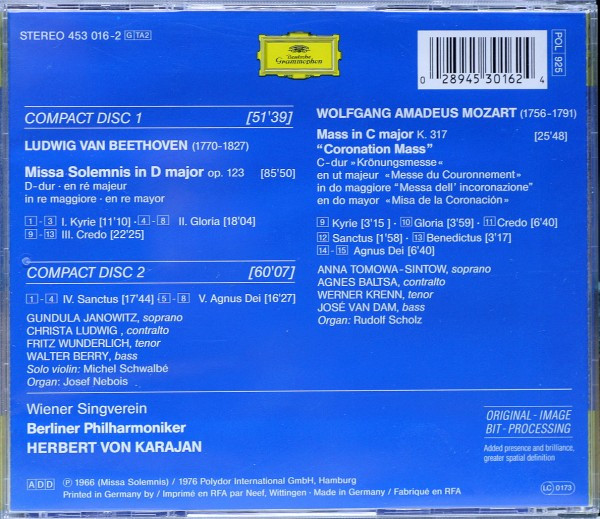 Ludwig van Beethoven, Wolfgang Amadeus Mozart - Berliner Philharmoniker, Herbert von Karajan - Missa Solemnis / Coronation Mass (2xCD, Comp, RE, RM) (Near Mint (NM or M-)) - Image 2