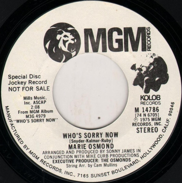 Marie Osmond - Who's Sorry Now (7", Single, Mono, Promo) (Near Mint (NM or M-)) - Image 2
