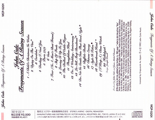 John Cale - Fragments Of A Rainy Season (CD, Album) (Near Mint (NM or M-)) - Image 2