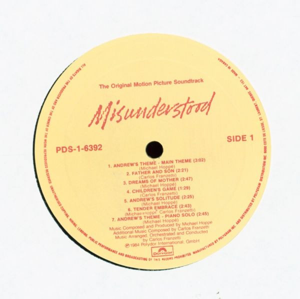 Michael Hoppé, Carlos Franzetti - Misunderstood (Original Motion Picture Soundtrack) (LP, Album) (Mint (M)) - Image 3