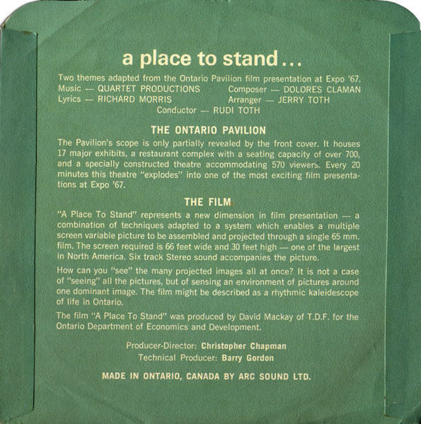 The Jerry Toth Orchestra And The Jerry Toth Singers Conducted By Jerry Toth - A Place To Stand... (7") (Near Mint (NM or M-)) - Image 2