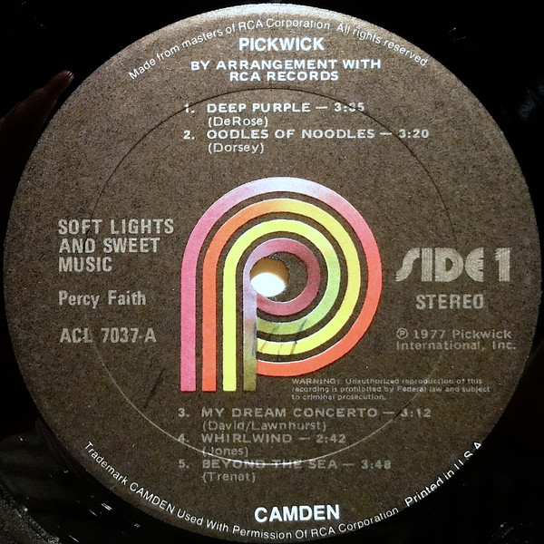 Percy Faith & His Orchestra - Soft Lights And Sweet Music (LP, Album, RE) (Mint (M)) - Image 3