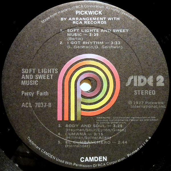 Percy Faith & His Orchestra - Soft Lights And Sweet Music (LP, Album, RE) (Mint (M)) - Image 4