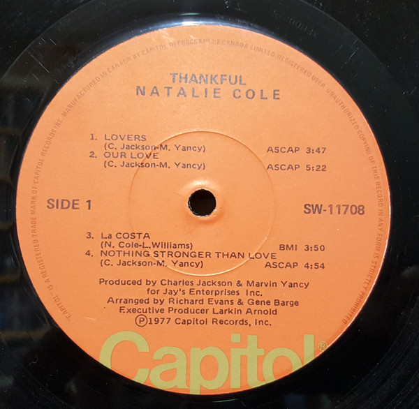 Natalie Cole - Thankful (LP, Club) (Mint (M)) - Image 3