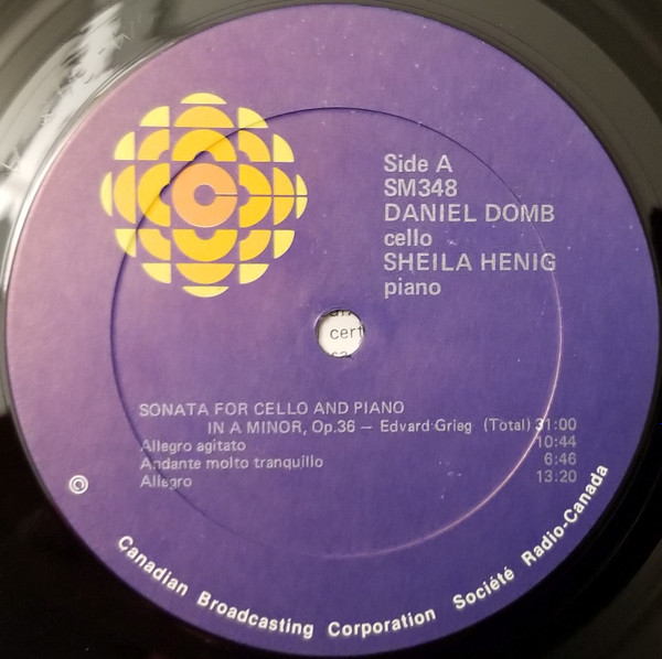 Daniel Domb, Sheila Henig - Edvard Grieg / Srul Irving Glick / Alberto Ginastera / Manuel de Falla - Sonata For Cello And Piano In A Minor, Op. 36 / Prayer And Dance / Pampeana No. 2 / Suite Populaire Espagnole (LP) (Mint (M)) - Image 3