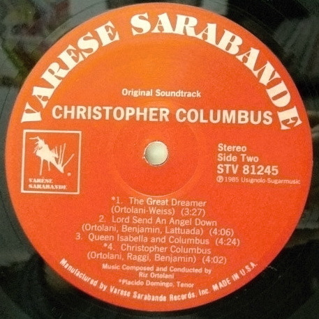Riz Ortolani Featuring Placido Domingo - Christopher Columbus (Original Soundtrack) (LP, Album) (Mint (M)) - Image 3