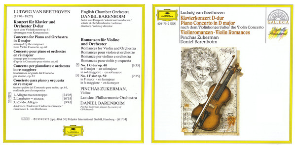 Ludwig van Beethoven, Pinchas Zukerman, Daniel Barenboim - Piano Concerto In D Major / Violin Romances (CD, Comp, RM) (Near Mint (NM or M-)) - Image 3