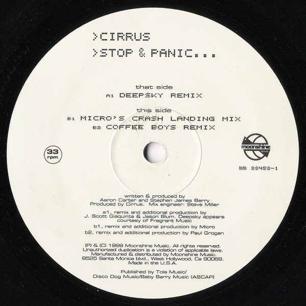 Cirrus - Stop & Panic (Remixes) (12", Single) (Mint (M)) - Image 2