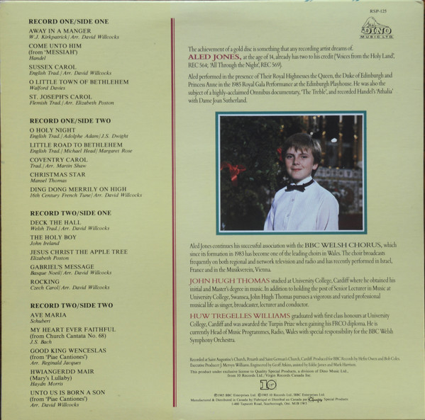 Aled Jones With The BBC Welsh Chorus Conducted By John Hugh Thomas With Huw Tregelles Williams - Christmas (2xLP) (Mint (M)) - Image 2