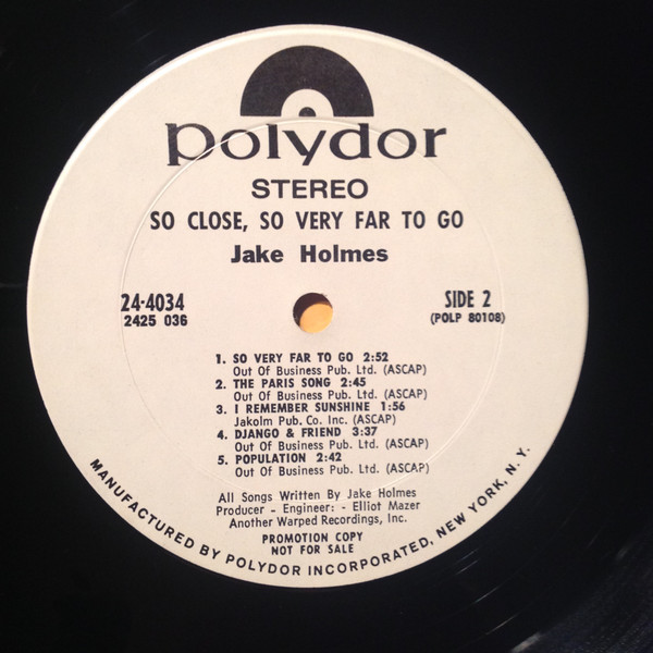 Jake Holmes - So Close, So Very Far To Go (LP, Album, Promo) (Mint (M)) - Image 4