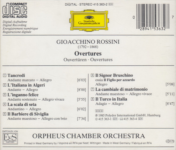 Gioacchino Rossini - Orpheus Chamber Orchestra - Overtures (CD) (Near Mint (NM or M-)) - Image 2