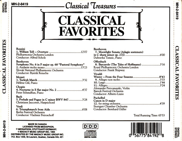 Gioacchino Rossini, Ludwig van Beethoven, Wolfgang Amadeus Mozart, Johann Sebastian Bach - Classical Favorites (CD, Comp) (Near Mint (NM or M-)) - Image 2