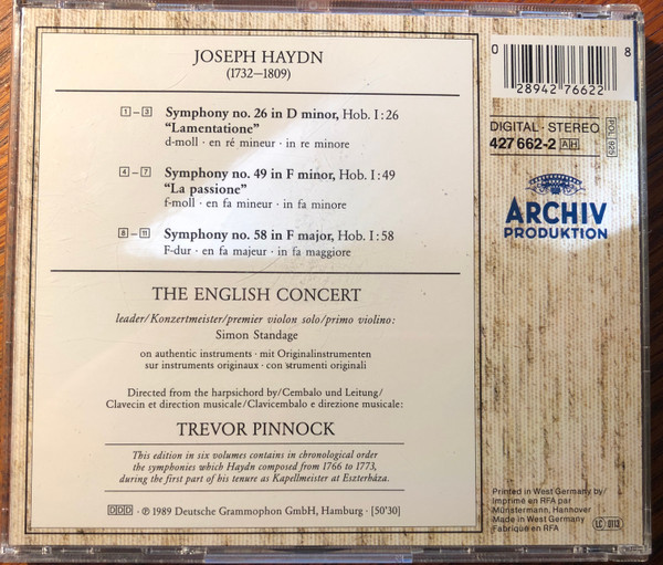 Joseph Haydn, The English Concert, Trevor Pinnock - The "Sturm & Drang" Symphonies - Volume 2 "La Passione" (CD, Album) (Near Mint (NM or M-)) - Image 2