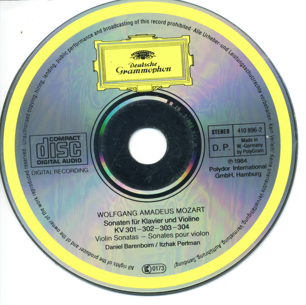 Wolfgang Amadeus Mozart - Itzhak Perlman · Daniel Barenboim - Violin Sonatas = Violinsonaten = Sonates Pour Violon K. 301 302 303 304 (CD) (Very Good Plus (VG+)) - Image 3
