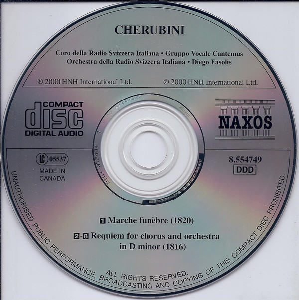 Luigi Cherubini - Coro Della Radio Televisione Della Svizzera Italiana, Gruppo Vocale Cantemus, Orchestra Della Radio Televisione Della Svizzera Italiana, Diego Fasolis - Requiem • Marche Funèbre (CD, Album) (Near Mint (NM or M-)) - Image 3