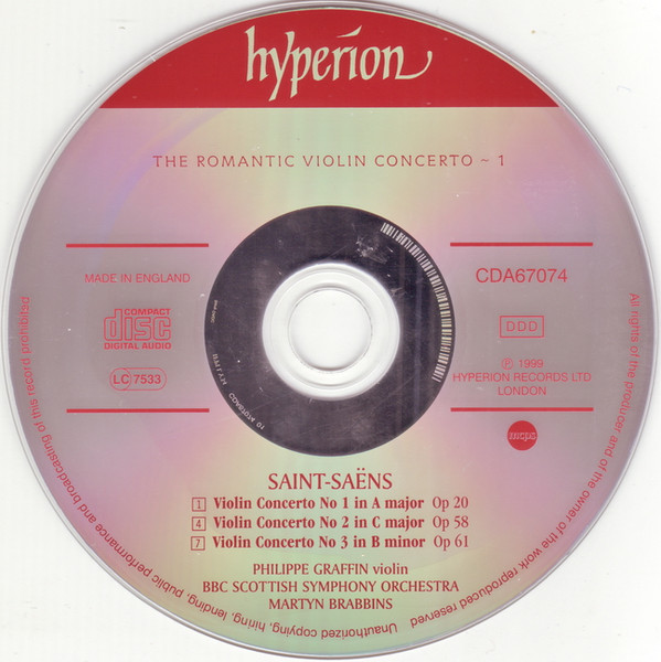 Camille Saint-Saëns – Philippe Graffin, BBC Scottish Symphony Orchestra, Martyn Brabbins - The Three Violin Concertos (CD, Album, RE) (Near Mint (NM or M-)) - Image 3