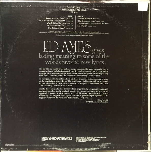 Ed Ames - Somewhere, My Love (LP, Album, Dyn) (Mint (M)) - Image 2