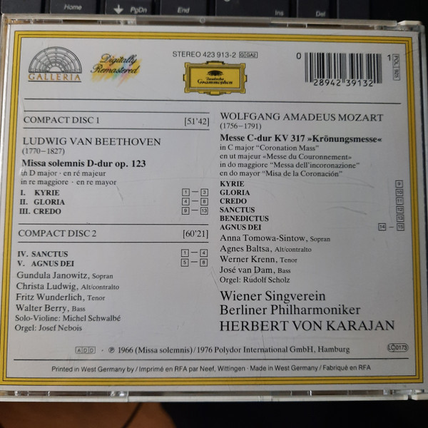 Ludwig van Beethoven, Wolfgang Amadeus Mozart - Berliner Philharmoniker, Herbert von Karajan - Missa Solemnis / Krönungsmesse = Coronation Mass (2xCD, Comp, RM) (Near Mint (NM or M-)) - Image 2