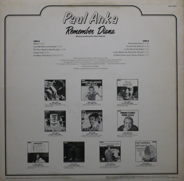 Paul Anka - Remember Diana (LP, Album, Comp) (Mint (M)) - Image 2