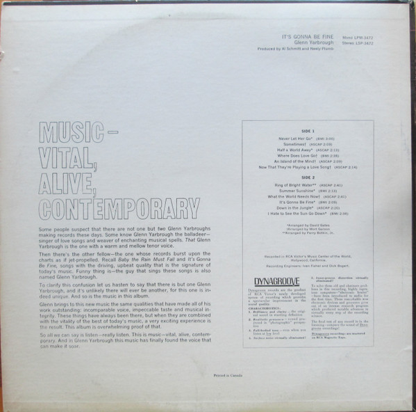 Glenn Yarbrough - It's Gonna Be Fine (LP, Mono) (Mint (M)) - Image 2