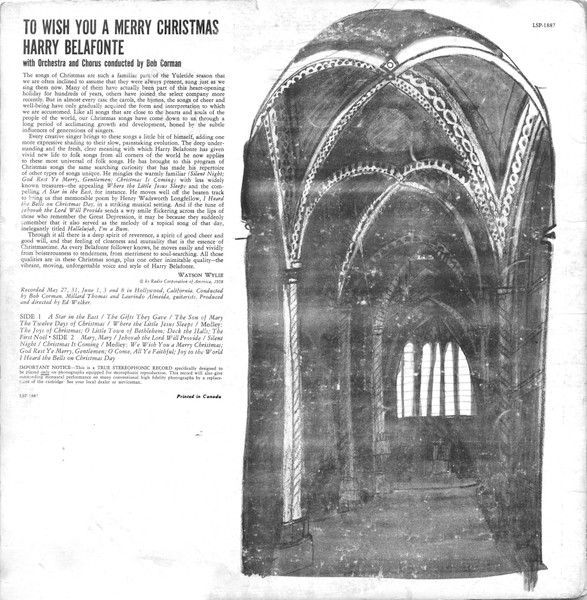 Harry Belafonte - To Wish You A Merry Christmas (LP, Album) (Mint (M)) - Image 2